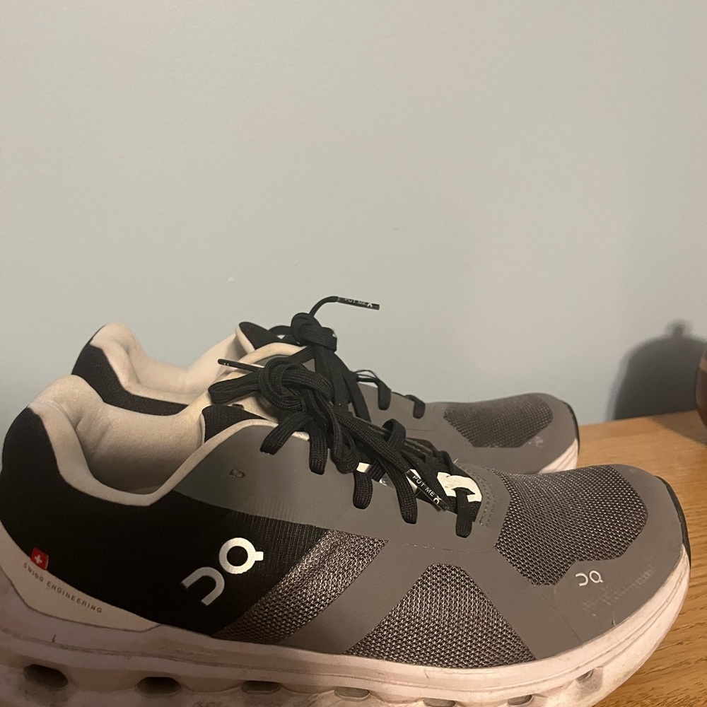 On Cloudrunner Running Black/ Gray Shoes with Signature Cushioning,